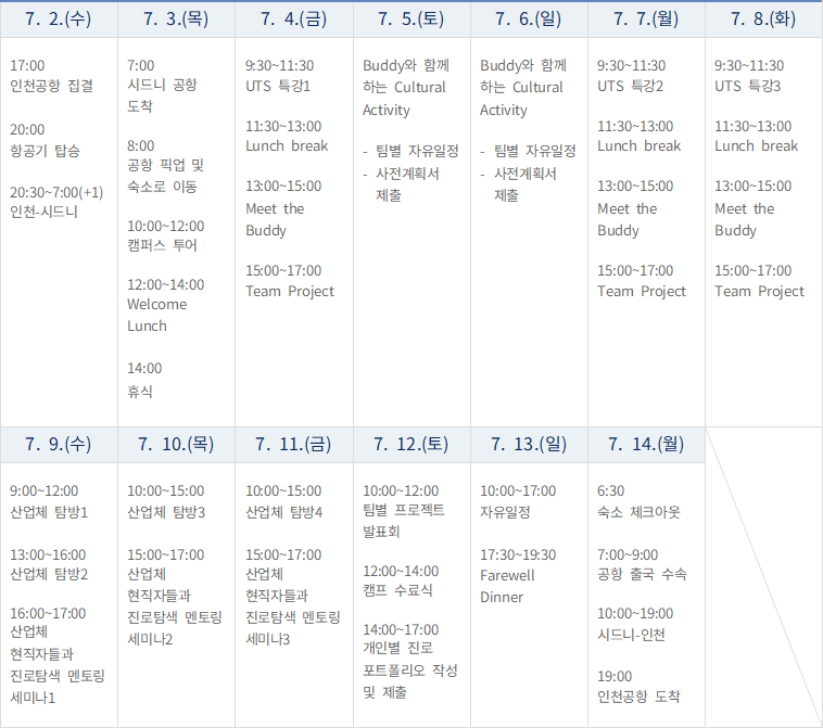 2025 아너 글로벌 캠프 호주 세부 일정
